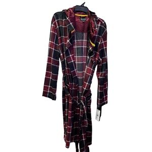 New M Dogg Supply Light Fleece Hooded Lounge Robe Mens Snoop Dogg Burgundy Plaid